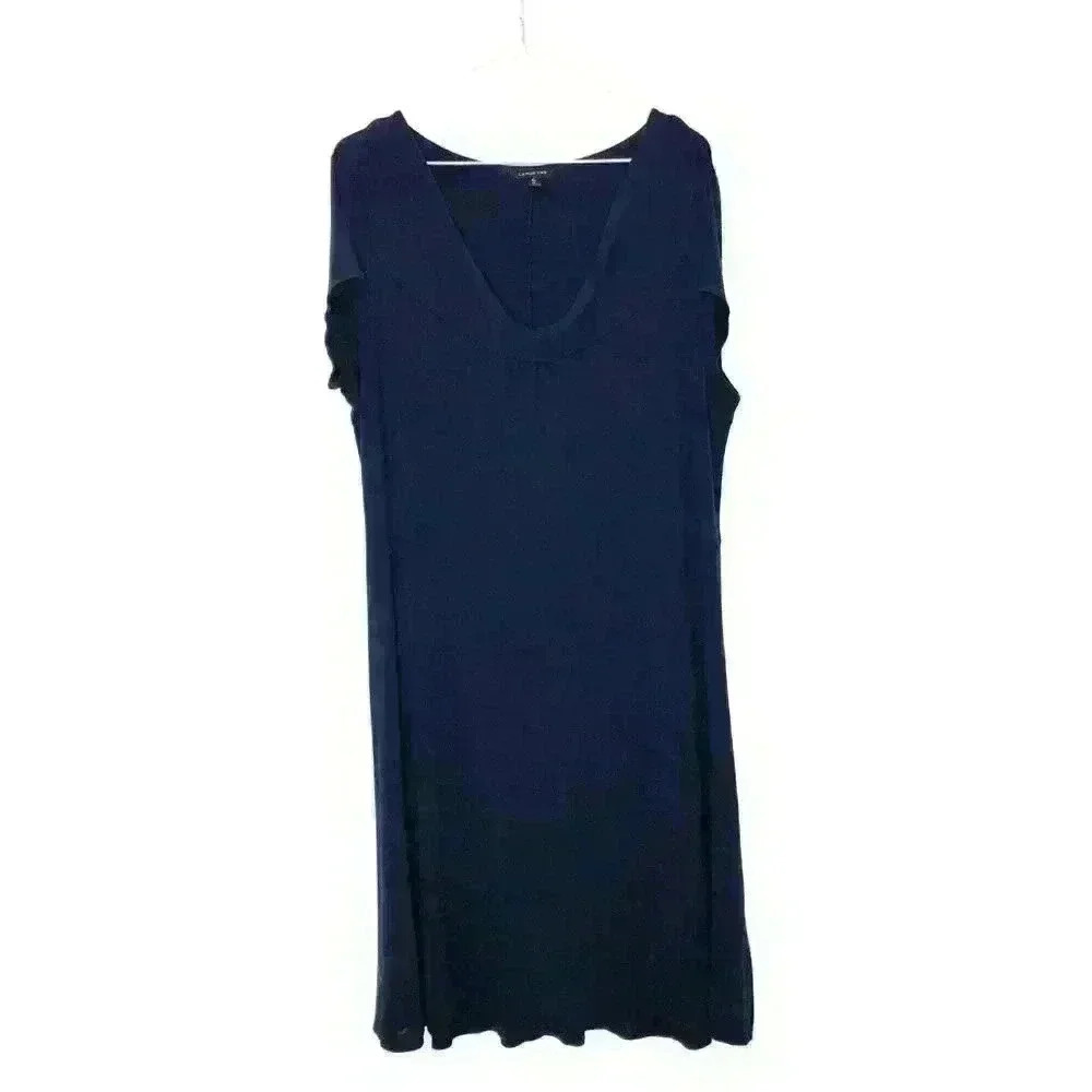 Lands' End a-line dress XL 18 cowl neck cap sleeve navy